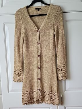 BCBGMaxAzria Cream Open-Knit Sweater Top